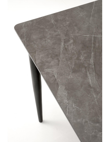 CHARLES Stół Rozkładany 180-260 cm MDF Popielaty Marmur Nogi Stalowe Czarne