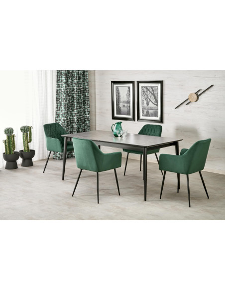 CHARLES Stół Rozkładany 180-260 cm MDF Popielaty Marmur Nogi Stalowe Czarne