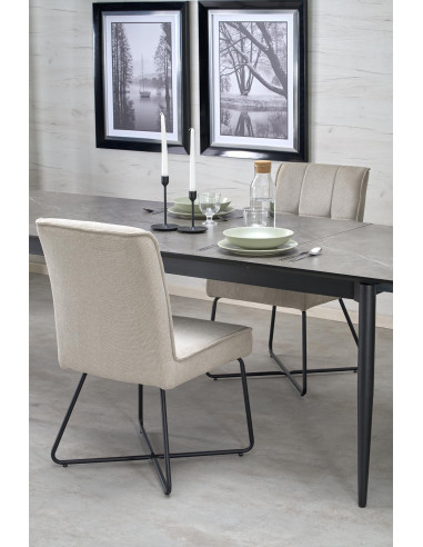 CHARLES Stół Rozkładany 180-260 cm MDF Popielaty Marmur Nogi Stalowe Czarne