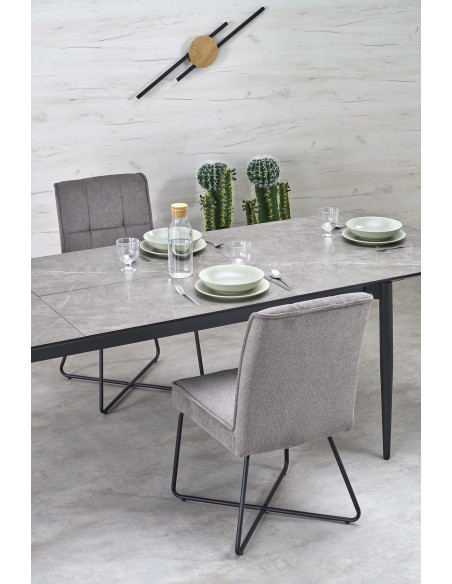 CHARLES Stół Rozkładany 180-260 cm MDF Popielaty Marmur Nogi Stalowe Czarne