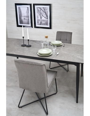 CHARLES Stół Rozkładany 180-260 cm MDF Popielaty Marmur Nogi Stalowe Czarne