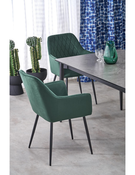 CHARLES Stół Rozkładany 180-260 cm MDF Popielaty Marmur Nogi Stalowe Czarne