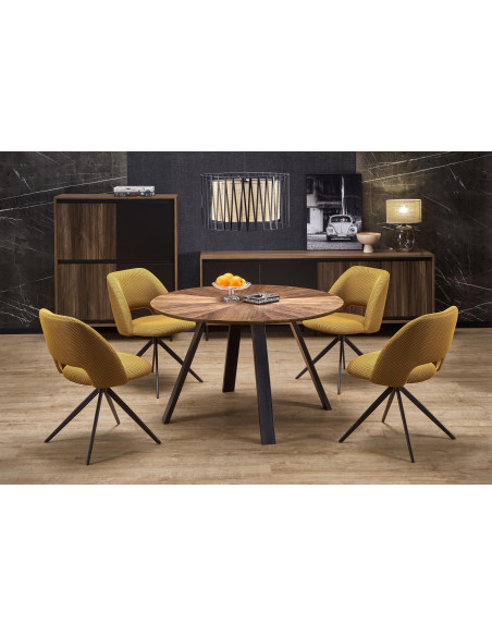 DANILO Stół Okrągły Fi120cm | Blat Orzechowy, Nogi Stalowe, Ekspresja i Styl