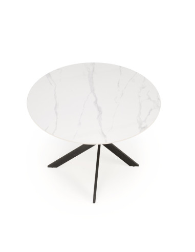 EDGAR 2 Stół Okrągły Fi100/76 cm, Blat Spiek Biały Marmur | Podstawa Czarna