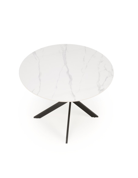 EDGAR 2 Stół Okrągły Fi100/76 cm, Blat Spiek Biały Marmur | Podstawa Czarna