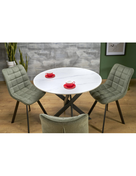 EDGAR 2 Stół Okrągły Fi100/76 cm, Blat Spiek Biały Marmur | Podstawa Czarna