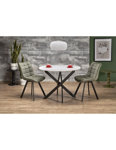 EDGAR 2 Stół Okrągły Fi100/76 cm, Blat Spiek Biały Marmur | Podstawa Czarna