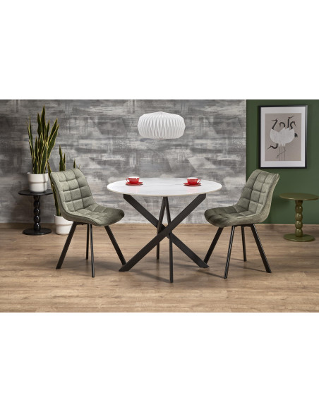 EDGAR 2 Stół Okrągły Fi100/76 cm, Blat Spiek Biały Marmur | Podstawa Czarna