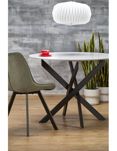 EDGAR 2 Stół Okrągły Fi100/76 cm, Blat Spiek Biały Marmur | Podstawa Czarna