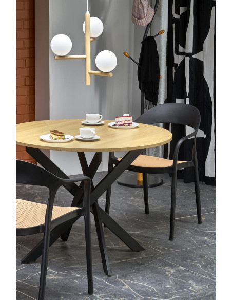 EDGAR Stół Okrągły Fi100/76 cm, Dąb Złoty / Czarny | Podstawa Czarna