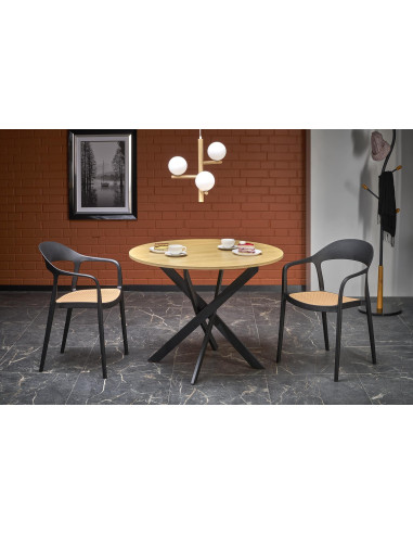 EDGAR Stół Okrągły Fi100/76 cm, Dąb Złoty / Czarny | Podstawa Czarna