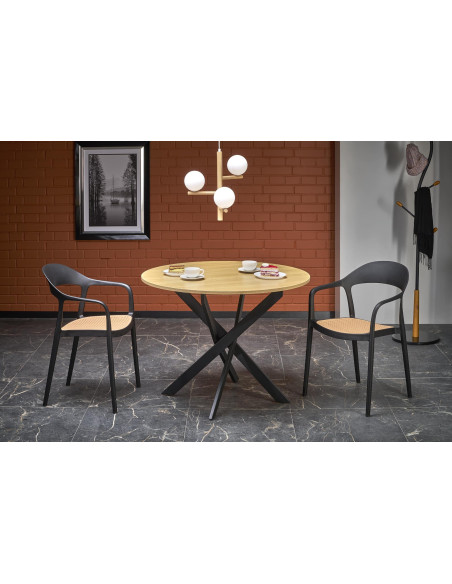 EDGAR Stół Okrągły Fi100/76 cm, Dąb Złoty / Czarny | Podstawa Czarna