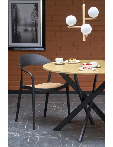 EDGAR Stół Okrągły Fi100/76 cm, Dąb Złoty / Czarny | Podstawa Czarna