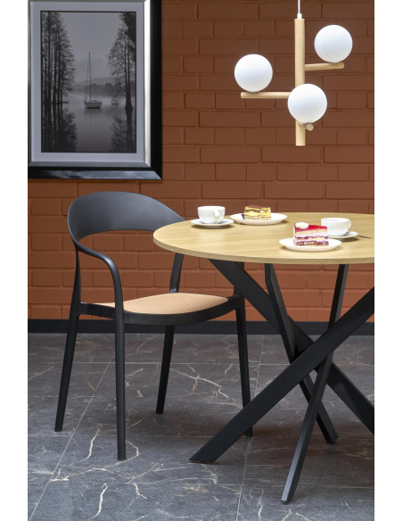 EDGAR Stół Okrągły Fi100/76 cm, Dąb Złoty / Czarny | Podstawa Czarna