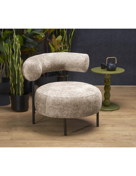 HAZARD Fotel Wypoczynkowy Beżowy, Nogi Czarne, Zaokrąglona Designerska Forma