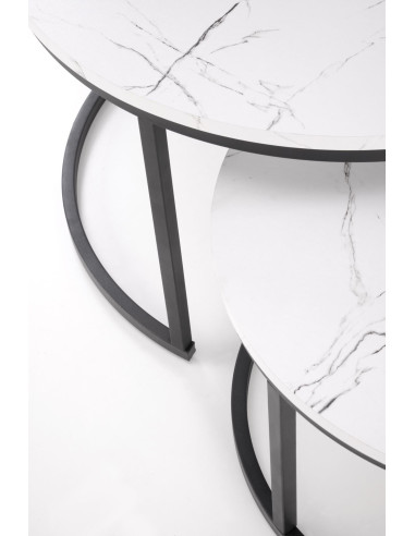 JAVA Zestaw 2 Ław Okrągłych Fi79 cm, Fi59 cm | Kolor Biały Marmur/Czarny
