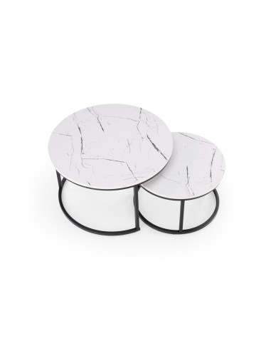 JAVA Zestaw 2 Ław Okrągłych Fi79 cm, Fi59 cm | Kolor Biały Marmur/Czarny