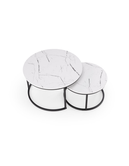 JAVA Zestaw 2 Ław Okrągłych Fi79 cm, Fi59 cm | Kolor Biały Marmur/Czarny