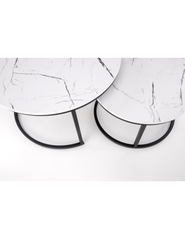 JAVA Zestaw 2 Ław Okrągłych Fi79 cm, Fi59 cm | Kolor Biały Marmur/Czarny
