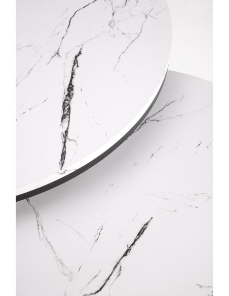 JAVA Zestaw 2 Ław Okrągłych Fi79 cm, Fi59 cm | Kolor Biały Marmur/Czarny