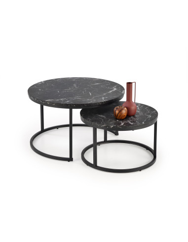 JAVA Zestaw 2 Ław Okrągłych Fi79 cm, Fi59 cm | Kolor Czarny Marmur/Czarny