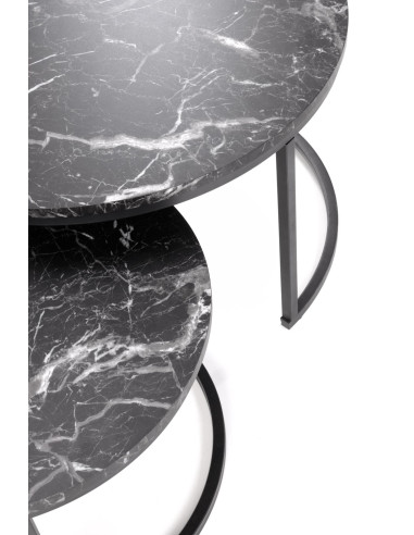 JAVA Zestaw 2 Ław Okrągłych Fi79 cm, Fi59 cm | Kolor Czarny Marmur/Czarny
