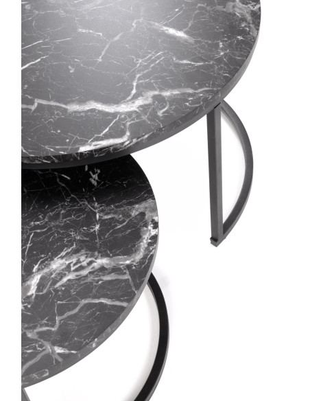 JAVA Zestaw 2 Ław Okrągłych Fi79 cm, Fi59 cm | Kolor Czarny Marmur/Czarny