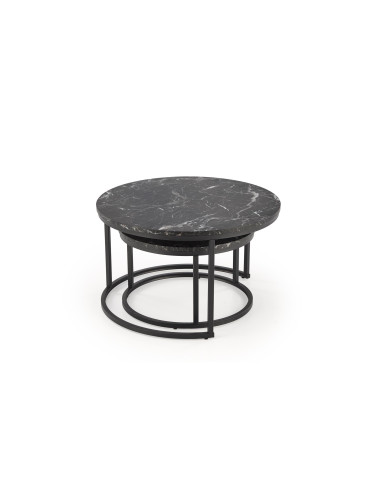 JAVA Zestaw 2 Ław Okrągłych Fi79 cm, Fi59 cm | Kolor Czarny Marmur/Czarny