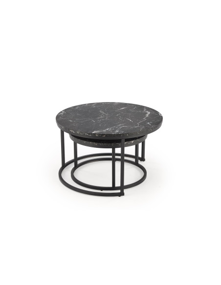 JAVA Zestaw 2 Ław Okrągłych Fi79 cm, Fi59 cm | Kolor Czarny Marmur/Czarny