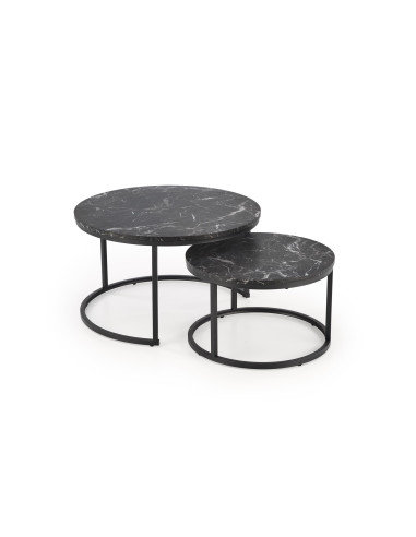 JAVA Zestaw 2 Ław Okrągłych Fi79 cm, Fi59 cm | Kolor Czarny Marmur/Czarny