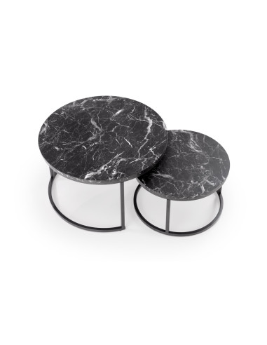 JAVA Zestaw 2 Ław Okrągłych Fi79 cm, Fi59 cm | Kolor Czarny Marmur/Czarny