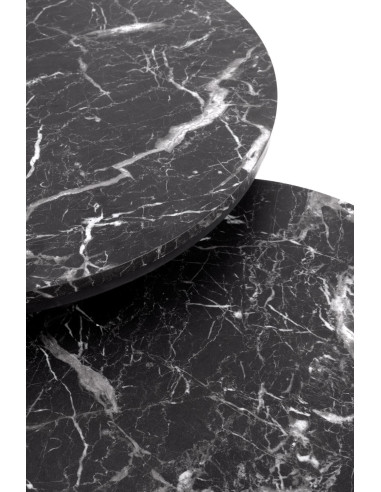 JAVA Zestaw 2 Ław Okrągłych Fi79 cm, Fi59 cm | Kolor Czarny Marmur/Czarny