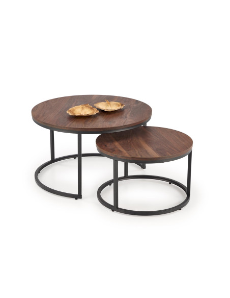 JAVA Zestaw 2 Ław Okrągłych Fi79/47 cm, Fi59/37 cm | Kolor Orzechowy/Czarny