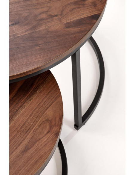 JAVA Zestaw 2 Ław Okrągłych Fi79/47 cm, Fi59/37 cm | Kolor Orzechowy/Czarny