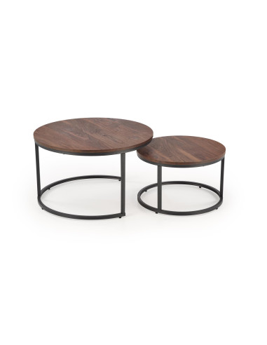 JAVA Zestaw 2 Ław Okrągłych Fi79/47 cm, Fi59/37 cm | Kolor Orzechowy/Czarny