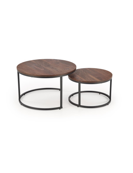 JAVA Zestaw 2 Ław Okrągłych Fi79/47 cm, Fi59/37 cm | Kolor Orzechowy/Czarny