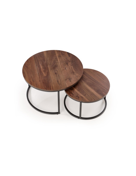 JAVA Zestaw 2 Ław Okrągłych Fi79/47 cm, Fi59/37 cm | Kolor Orzechowy/Czarny