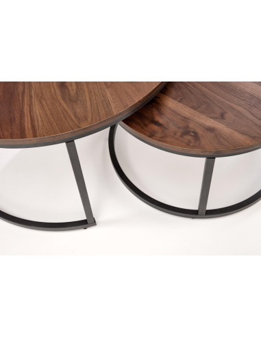 JAVA Zestaw 2 Ław Okrągłych Fi79/47 cm, Fi59/37 cm | Kolor Orzechowy/Czarny