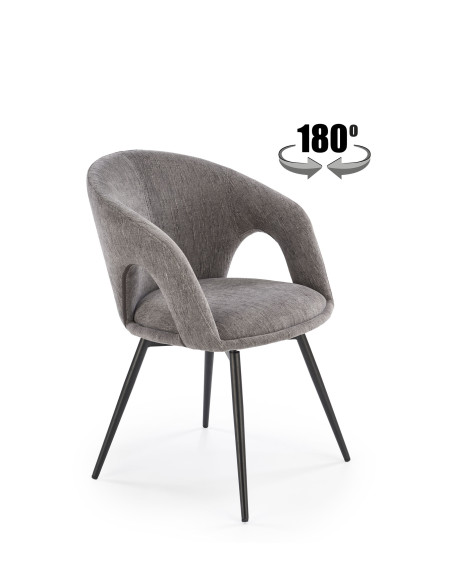 K550 Krzesło Popielate Kubełkowe Obracane 180°, Tkanina, Nogi Stalowe Czarne