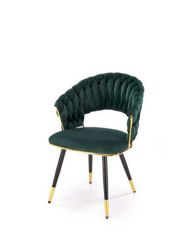 K551 Krzesło Glamour Ciemno Zielone Velvet | Stal Chromowana Złote Detale