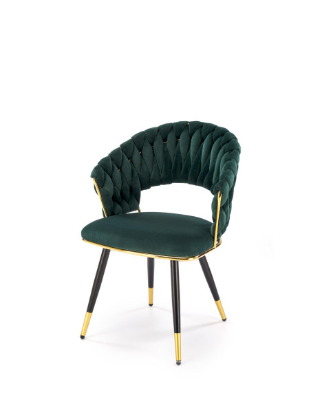 K551 Krzesło Glamour Ciemno Zielone Velvet | Stal Chromowana Złote Detale