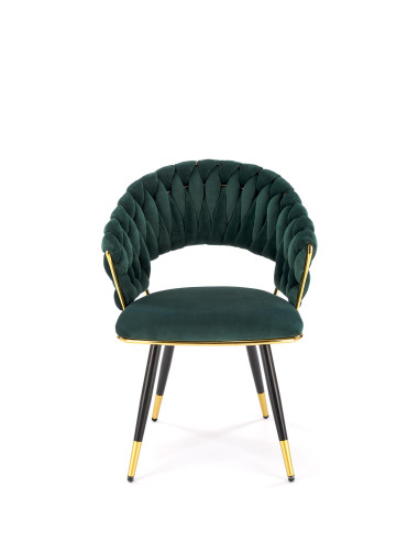 K551 Krzesło Glamour Ciemno Zielone Velvet | Stal Chromowana Złote Detale