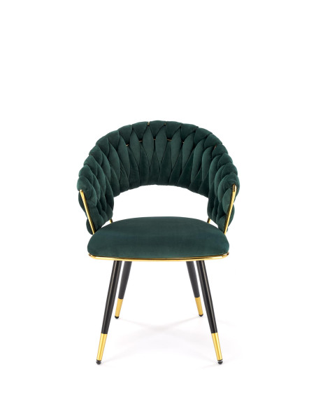 K551 Krzesło Glamour Ciemno Zielone Velvet | Stal Chromowana Złote Detale