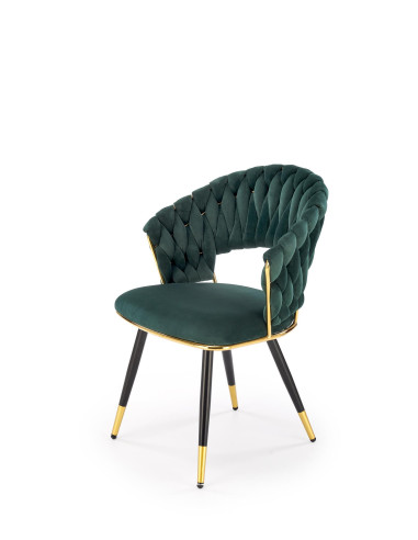 K551 Krzesło Glamour Ciemno Zielone Velvet | Stal Chromowana Złote Detale