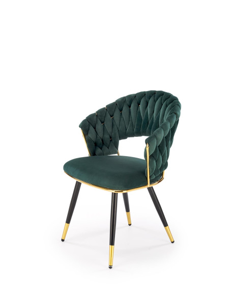 K551 Krzesło Glamour Ciemno Zielone Velvet | Stal Chromowana Złote Detale