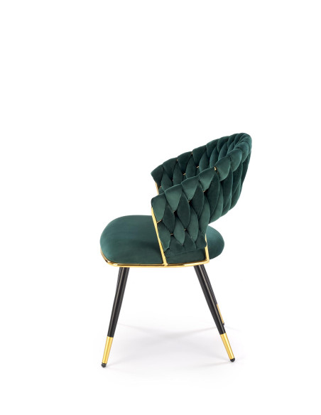 K551 Krzesło Glamour Ciemno Zielone Velvet | Stal Chromowana Złote Detale