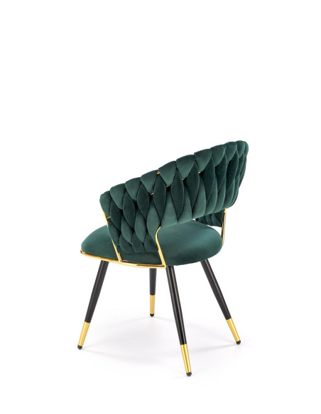 K551 Krzesło Glamour Ciemno Zielone Velvet | Stal Chromowana Złote Detale