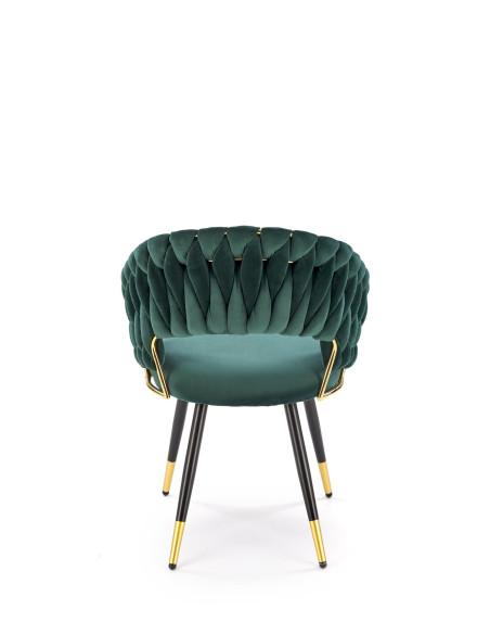 K551 Krzesło Glamour Ciemno Zielone Velvet | Stal Chromowana Złote Detale