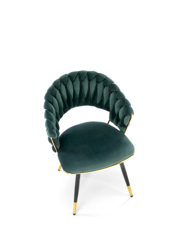 K551 Krzesło Glamour Ciemno Zielone Velvet | Stal Chromowana Złote Detale