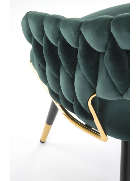 K551 Krzesło Glamour Ciemno Zielone Velvet | Stal Chromowana Złote Detale
